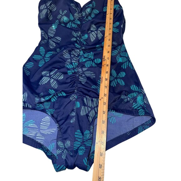 One-Piece Maxine Swimsuit With Ruched Front & Tropical Print Blue & Teal Womens - Picture 9 of 10